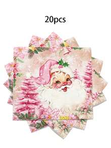 20pcs/40pcs/100pcs Pink Santa Claus Christmas Napkins Santa Xmas Tree Napkins Merry Christmas Paper Luncheon Napkins Dinner Dessert Decorative Napkins For Xmas Winter Holiday Birthday Party Supplies - Multicolor - View 7