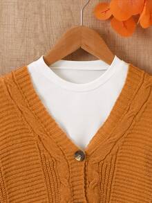 Chaqueta tipo cárdigan con textura de punto estilo retro para niña, para el otoño - Marrón - Ver 3