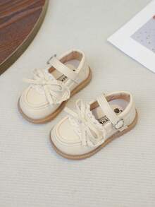 Mocasines con adorno de encaje para niñas, nuevos zapatos de suela blanda estilo princesa para primavera 2025 - Beis - Ver 5