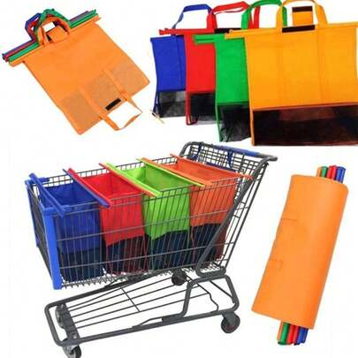 4Pcs Foldable Supermarket Handcart Shopping Carrier Bags Storage Bag For Grocery