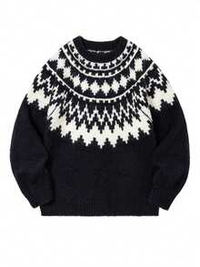 New Men's Fair Isle Streetwear Casual Pullover Knit Sweater