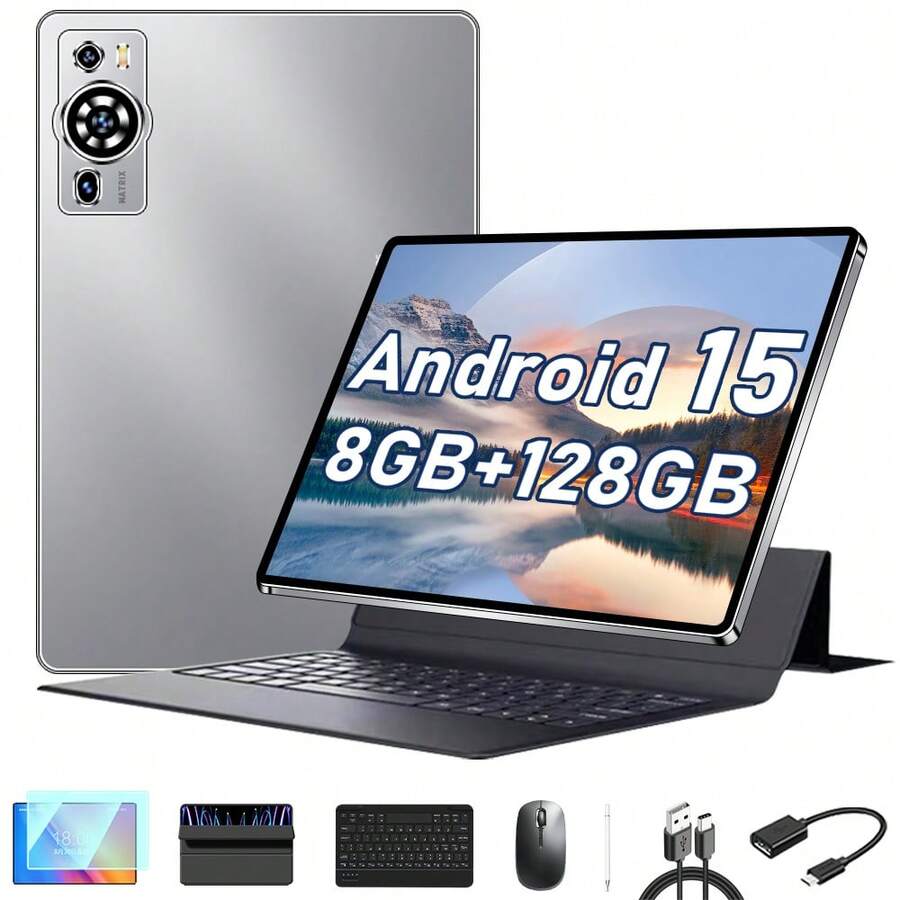 UXD A5 Android 15 Tablet 10.1" IPS, 8GB+128GB (Expandable To 1TB), 4G LTE/Wi-Fi, Octa-Core, 6000mAh, With Keyboard, Mouse, Stylus, Case & More
