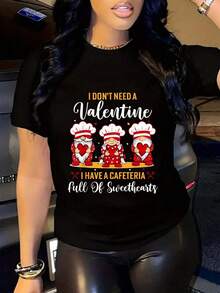 100% Cotton Casual Tshirt Lunch Lady Valentine I Have A Cafeteria Full Of Sweethearts T-Shirt Women's Men's Black Short Sleeve T-Shirt Classic Fit Funny Tee - 黑色 - 查看 1