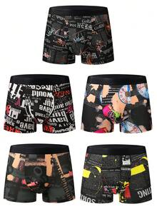 6 piezas de bóxer tipo slip para hombres con estampados de animales y letras en graffiti, ropa interior suave, elástica y delgada con diseños modernos