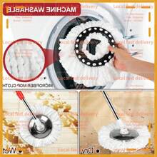 Local Devery-Mop Replace Heads, Mop Handle And Mop Base Replacements, Spin Mop Bucket System With 3 Microfiber Mop Head Refills, 3-Section Stainless Steel Adjustable Handle 36-61in - 彩色 - 查看 7