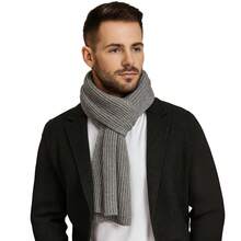 Men's Cozy Winter Knit Wool Scarf - Xám đậm - Xem 2