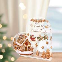 1 PIEZA Bolsa con diseño de casa de jengibre navideña, diseño transparente con forma de corazón, ideal para empaquetar regalos de Navidad, recuerdos de fiesta y decoración festiva, lindo y festivo