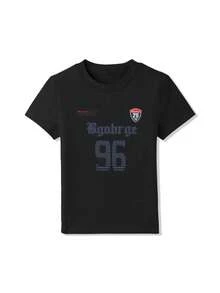 美式修身短袖T恤，女士夏季款，独特印花图案，休闲时尚黑色 - 黑色 - 查看 8