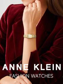 Anne Klein Women's Gold-tone Quartz Bracelet Watch with Light Champagne Dial Waterproof Watch for Women Luxury Ladies Square Watch with Adjustable Bracelet,AK/3774CHGB - 金色1 - 查看 3