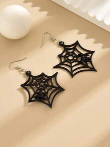 1 对哥特式黑色蜘蛛网镂空吊坠耳环，高级时尚经典百搭深色风格，万圣节礼物，适合派对、晚宴、赠送朋友 - 黑色 - 查看 6