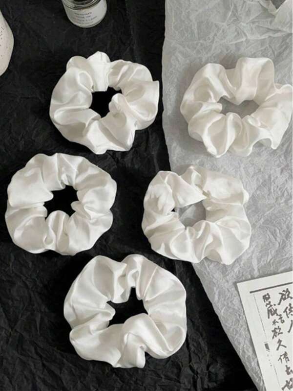 5pcs White Satin Scrunchies - Women's Bun Holders, Hair Ties, Suitable For Various Occasions, Hair Accessories, Ponytail Holders, Hair Elastics, Hair Rope, Elastic Hair Tie, Home Beauty Women Accessory Gifts