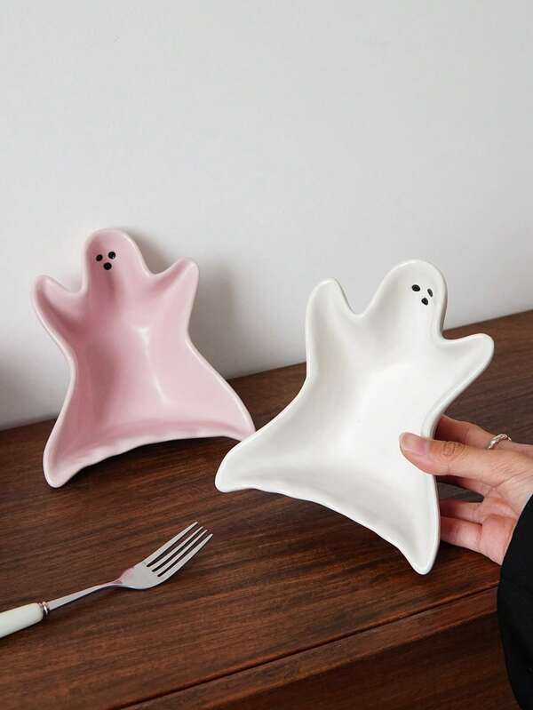1pc Halloween Ghost Ceramic Bowl, Spooky Little Ghost Salad Bowl, Candy Chocolate Dessert Bowl, Suitable For Halloween Decor Tableware, Restaurant Pudding Cake Bowl, Party Supplies, Gift