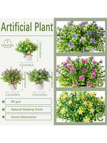 Chậu hoa cúc giả mini 1/3, cây hoàng cầm bonsai, 3 màu để lựa chọn, hoa dại nhỏ giả trang trí bàn làm việc kèm chậu nhựa thắt nơ, chất liệu PP/PE, hoa giả. - Nhiều màu-E - Xem 4
