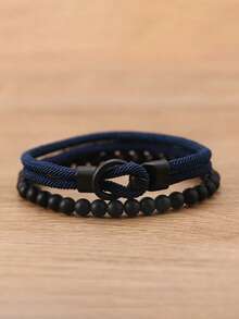 2pcs Men's Bracelet Set, Black Stone Elegant Men's Bracelet, Beaded Bracelet Strap With Powerful And Graceful Vibe, Suitable For Daily Stacking And Gift, Great For Friends - Two-piece Set Of Stones + Custom-made Buckle Bracelet - View 7