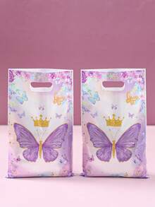 10/25/50 件紫色蝴蝶手提袋塑料礼品袋适用于婚礼装饰婴儿淋浴装饰性别揭示装饰节日派对蝴蝶主题生日派对礼品袋，蝴蝶主题派对礼品袋，生日装饰，派对礼品装饰，礼品塑料包装袋，礼品包装用品