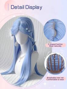 长直中分蓝灰粉色假发合成假发刘海洛丽塔角色扮演万圣节自然波浪发女士假发耐热假发日常佩戴 24 英寸 - 彩色 - 查看 3