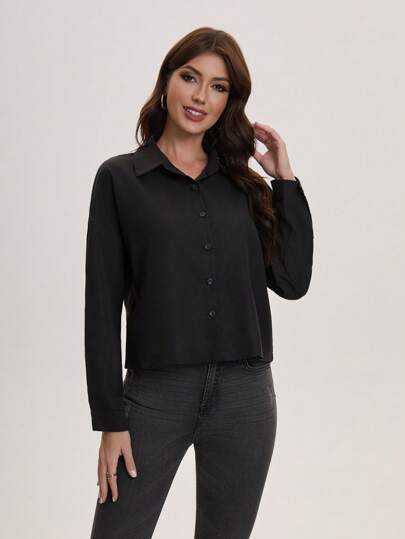 Damen Bluse, Langarm Bluse, kurze einfarbige Knopf-Vorder Strickjacke, geeignet für Frühling und Herbst, festliche Anlässe, Alltagstragen, Mittlerer Osten Stil, Neues Design, College Stil Strickjacke, Businesskleidung, Büromode, Damen Business Anzug, Elegant