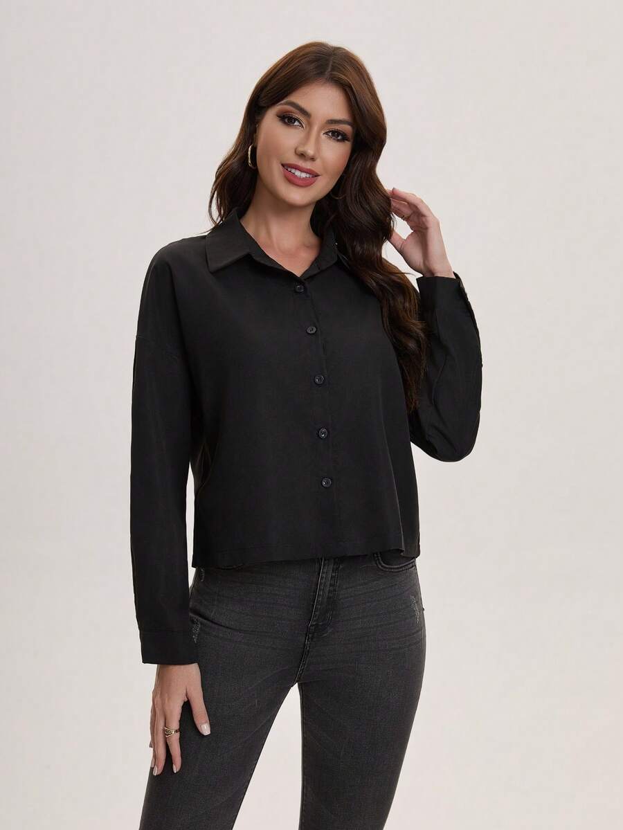 Damen Bluse, Langarm Bluse, kurze einfarbige Knopf-Vorder Strickjacke, geeignet für Frühling und Herbst, festliche Anlässe, Alltagstragen, Mittlerer Osten Stil, Neues Design, College Stil Strickjacke, Businesskleidung, Büromode, Damen Business Anzug, Elegant