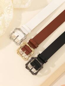 Bộ 3 thắt lưng vuông tối giản 3 màu khóa cho nữ, đa năng cho váy, áo phông, quần, trang trí, thường ngày & trang trọng, thắt lưng da PU màu trơn cho đi làm hàng ngày - Nhiều màu - Xem 6