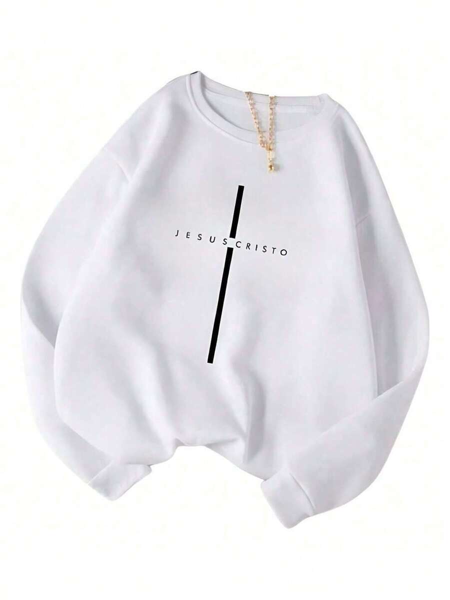 Moletom Blusa Frio Unissex Jesus Cristo Gola Redonda Careca - Branco - Visão 1