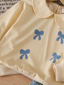 两件套女童时尚可爱圆领蝴蝶印花长袖卫衣和半身裙，柔软针织面料，充满节日气息，优雅休闲半身裙适合上学、聚会、派对、郊游，春夏秋季皆宜。 - 杏色 - 查看 5