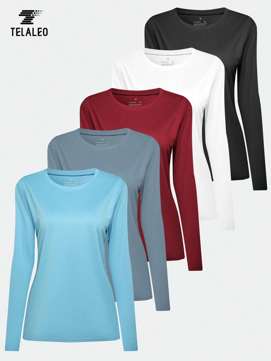 TELALEO 5 Paket Kaos Olahraga Lengan Panjang Wanita, Atasan Olahraga Cepat Kering, Pelindung Matahari untuk Nonton Sepak Bola, Pesta, dan Pakaian Pantai - MultiWarna - View 1