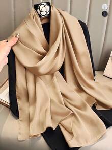 1 件女士纯色新款真丝简约优雅围巾，时尚百搭披肩，可遮盖沙滩防晒，适合日常搭配 - 香檳色 - 查看 8