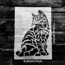 1pc A4 Size Cat Art Stencil - Washable, Reusable Plastic Stencil For Fabric Printing, Wall Painting, And Craft Making - Ideal For DIY Projects, Craft Stencil | Cat Silhouette | Washable Stencil,Back To School,School Supplies - Milky - View 2
