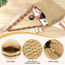 Hand Straw -Woven Small Purse Beach Tote Bag Crossbody Shoulder Handbags Boho Bag Summer Beach Bag For Women - Màu Khaki - Xem 4