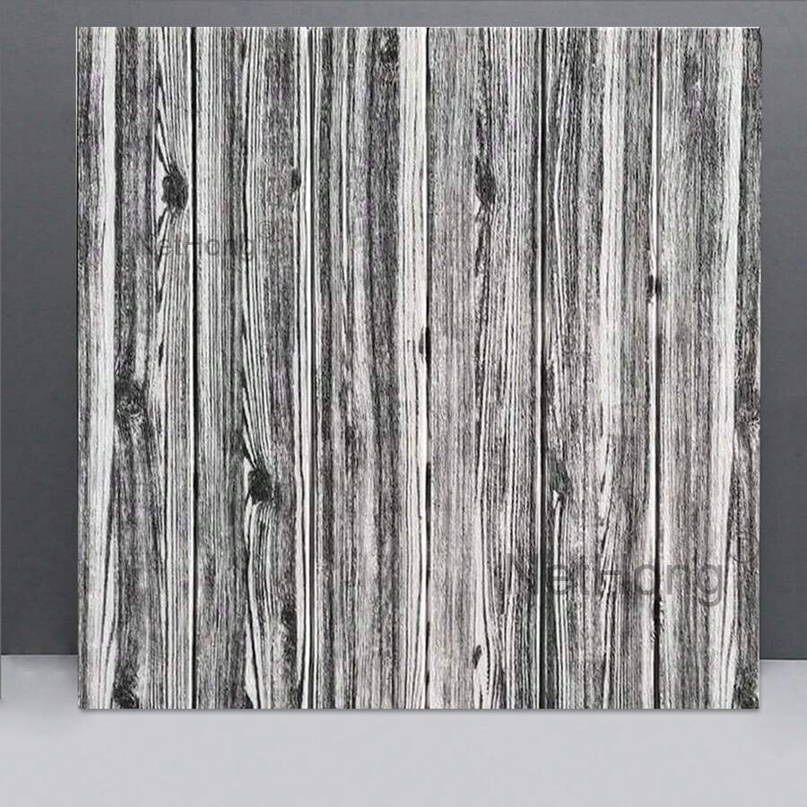 NetHong 3D Textured Wood Plank Wall Sticker - Realistic Gray Weathered Finish - Black and White - View 1