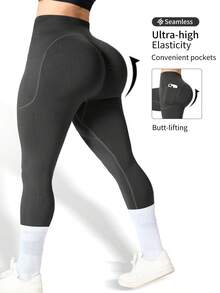 Three-Piece Set Of Plus-Size Women's High-Waisted Yoga Pants With Side Pockets, High-Elastic Belt, Abdominal Control, Anti-Squat, Quick-Drying Compression Leggings, Suitable For Pilates Workouts In The Gym - 黑色+灰色+藍色 - 查看 6