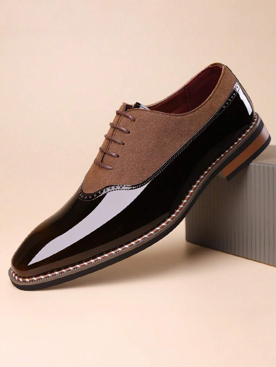 زوج من أحذية أكسفورد الرسمية ذات اللون الأحادي للرجال، من جلد البولي يوريثان بطراز بريطاني، أحذية رسمية مناسبة للمنزل وجميع المواسم