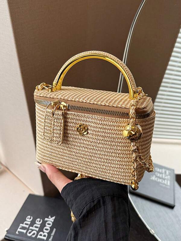 1 pezzo di borsa quadrata piccola e versatile in stile casual, realizzata in tessuto di moda con ricamo a quadri, adatta per riporre telefono cellulare, rossetto e piccoli oggetti, borsa a tracolla monospalla