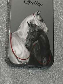 1 carcasă de telefon rezistentă la șocuri cu imprimeu de cai în două culori, compatibilă cu 11/12/13/14/15/16/16 Pro/16 Pro Max