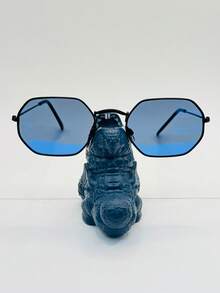 1 Piece Metallic Hexagon Sunglasses - Navy Blue - View 1