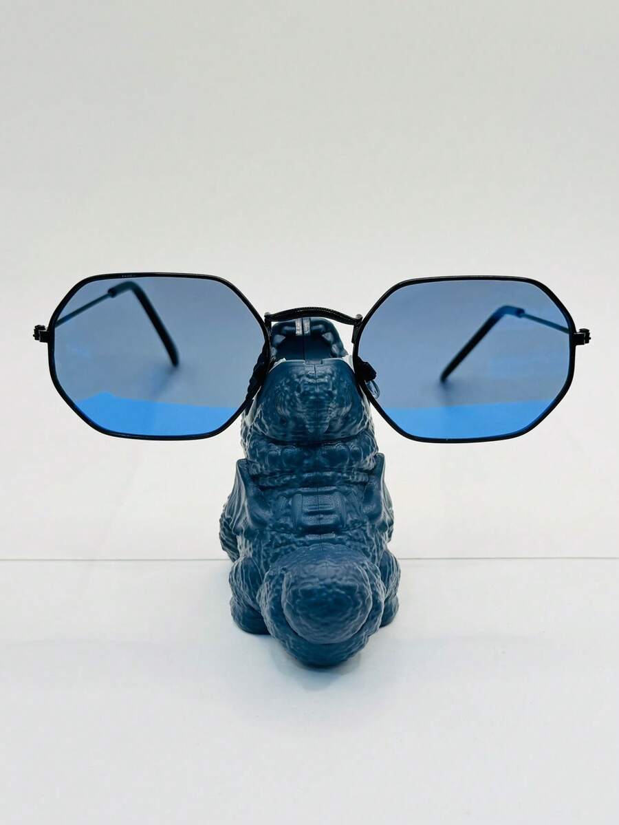 1 Piece Metallic Hexagon Sunglasses - Navy Blue - View 1