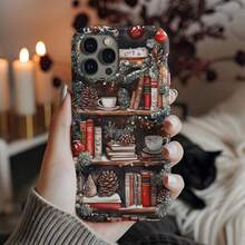 Christmas Book Lover Phone Case - Cozy Winter Bookshelf Phone Case - Protective Case For IPhone 16 15 14 13 12 11 - White - View 2