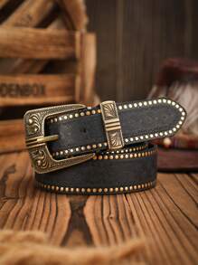 1条男士西部牛仔风格牛头压纹扣复古卡其色PU腰带，适合夏季、秋季、万圣节、秋冬季节等场合，适合青少年、青年、男士，休闲、户外、运动、度假、毕业礼物、生日礼物、日常穿着。 - 牛針扣 - 查看 13