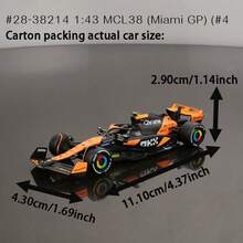Burago 1 件 1:43 比例压铸 F1 系列 - 迈凯伦 F1 车队 MCL38 2024 年迈阿密大奖赛，由 4 号兰多·诺里斯 / 81 号奥斯卡·皮亚斯特里驾驶，合金材料，逼真复制品，两种包装选择：带驾驶员头盔模型的亚克力展示盒 / 普通纸板盒，收藏品，赛车爱好者的高端礼物，万圣节、圣诞节、生日、家居装饰 - 多色 - 查看 6