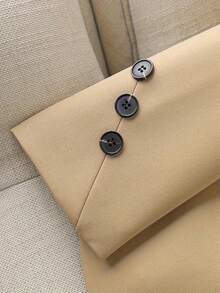 Chaqueta de blazer ajustada con cuello de solapa, de moda, para uso casual o profesional, para mujer - Caqui - Ver 4