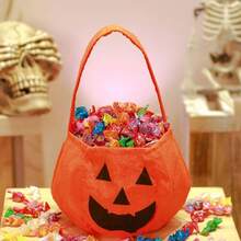 1 件/3 件可爱万圣节便携式南瓜包不给糖就捣蛋儿童糖果袋万圣节快乐礼物南瓜背包单肩包 - 橘色 - 查看 2