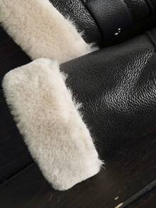 BONNY MAX 2025 Winter New Men's Faux Fur Jacket, Thick Long Sleeve Lapel Faux Fur Lined Motorcycle Jacket , Fall