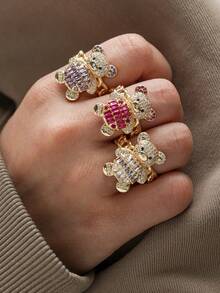 1 Peça Anel Pingente de Urso Cartoon Fofo e Cintilante - Joia Animal Requintada - Para Meninas - Presente Perfeito para Amigos