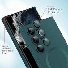 Magnetic Style Luxury TPU Matte Solid Color Magnetic Phone Case Compatible With Galaxy S24 S25 S22 S23 Ultra Plus S20 S21 FE Note 20 A35 A55 A05 A15, Soft TPU Material, Also Compatible With IPhone 17 Air 16 E 15 14 13 12 11 Pro Max Plus Professional Gift - Dark Green - View 3