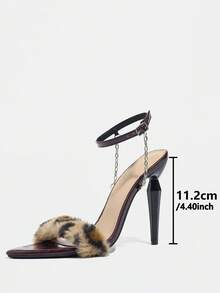 女士高跟鞋，适合春夏晚宴、户外活动、时尚优雅派对，电镀尖头设计，高品质纹理面料，饰以豹纹毛边，可调节踝带，优雅咖啡棕色，正式场合、舞会派对高跟鞋 - 咖啡棕 - 查看 5