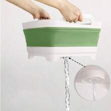 Collapsible Dish Pans For Washing Dishes 9L Portable Wash Dish Basin Foldable Laundry Tub With Drain Plug For Kitchen Sink Camping RV Accessories White Green