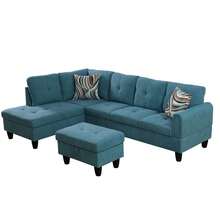 Luxury Teal Blue 3-Piece Plush Fabric Sofa Set With Storage Ottoman | [2 Options]2 Purchase Options: Complete Set With 2 Pillows Or Ottoman Only, Premium Sectional Couch With Solid Wood Frame, Easy Assembly - 綠色 - 查看 5