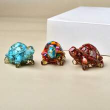 CUPIDCRYSTAL 1PC Natural Crystal Stone Resin Tortoise Statue Reiki Stone Cat Figurine Amulet Fengshui Sculpture For Home Office Decoration