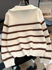 New Autumn/Winter Women Striped Zipper Turtleneck Sweater, Fashion Minimalist Pullover Classic Style,Long Sleeve Tops