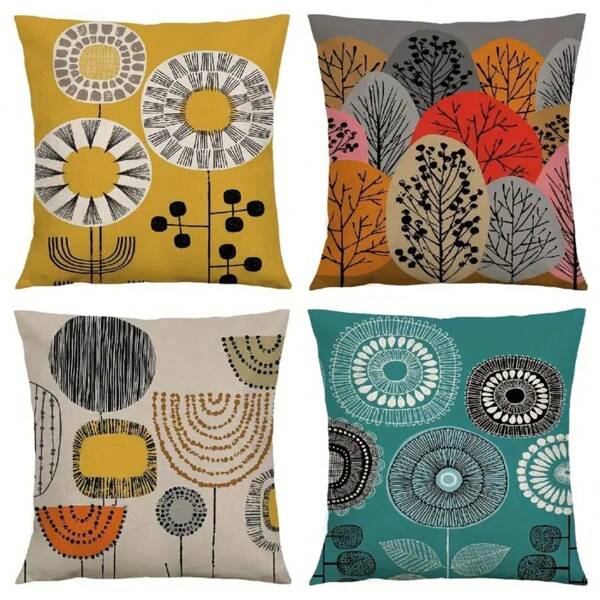 4 pezzi Set di fodere per cuscini con motivi floreali in stile moderno di metà secolo: Eleva il tuo spazio con questo set da 4 pezzi! Caratterizzato da audaci motivi floreali vintage in colori vivaci. Perfetto per aggiungere un tocco di fascino di metà secolo a soggiorni, camere da letto o arredamento minimalista. Ideale per chi ama i design classici e artistici che combinano fascino vintage e stile contemporaneo.